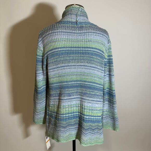 NWD Alfred Dunner Seafoam Glitter Striped Cardigan Sweater Womens Petite Size PS - Picture 4 of 9